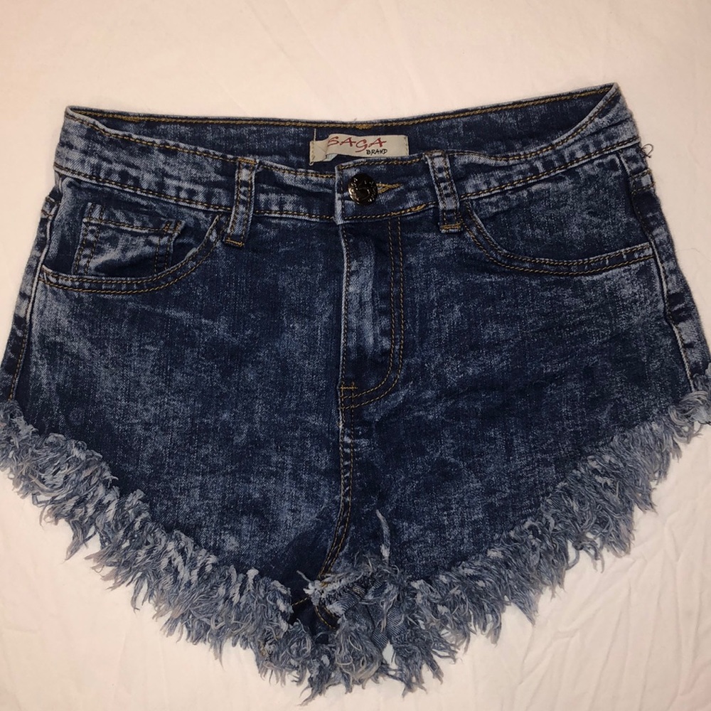 Frayed Denim Shorts. Size Small. Saga Brand